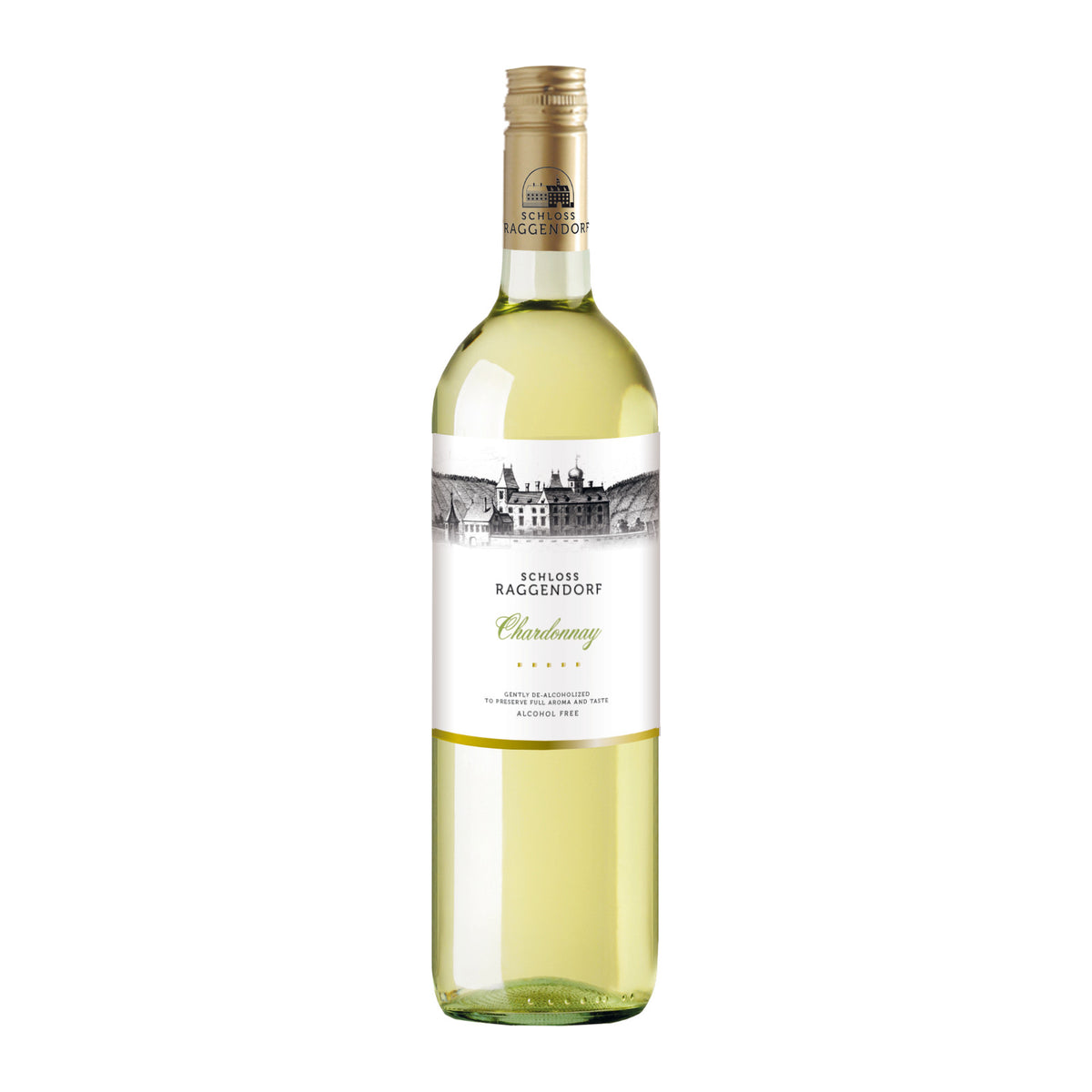 Flasche Schloss Raggendorf Chardonnay alkoholfrei 0,75 l — entalkoholisierter Weißwein aus Österreich